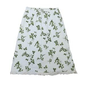 Vintage 90s cream and green floral leaf a-line skirt S